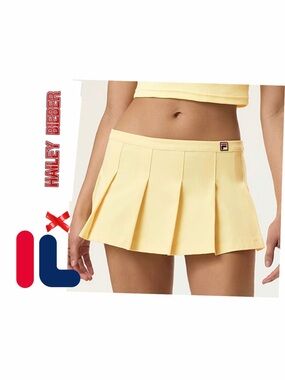 FILA x Hailey Bieber Popcorn Yellow Pleated‎ Mini Skirt Sz 10 Preppy Kawaii